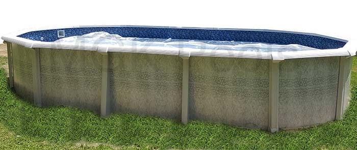 15x30x52 boulder liner tribal stone wall - side view - MGK Pools Inc Atlas Oval Pool Above-Ground