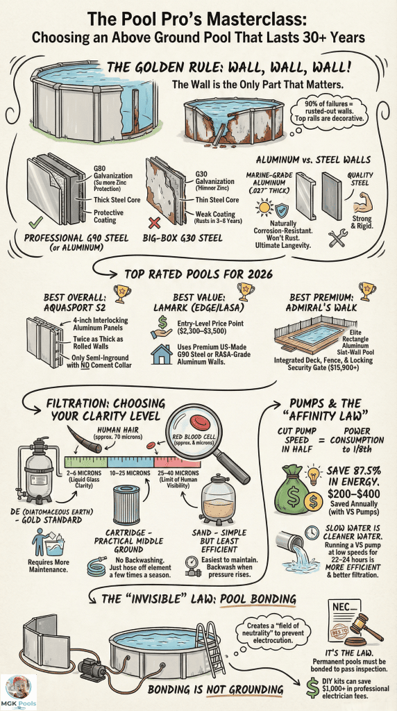 info graphic above ground pool buyers guide - MGK Pools Inc Choosing an above ground pool infographic