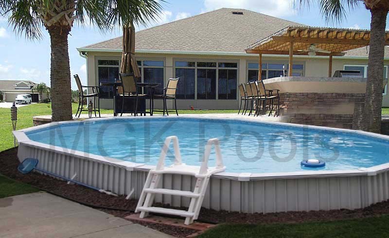 Aquasport-52-Pool-Semi-Inground - MGK Pools Inc Classic install with patio on one side