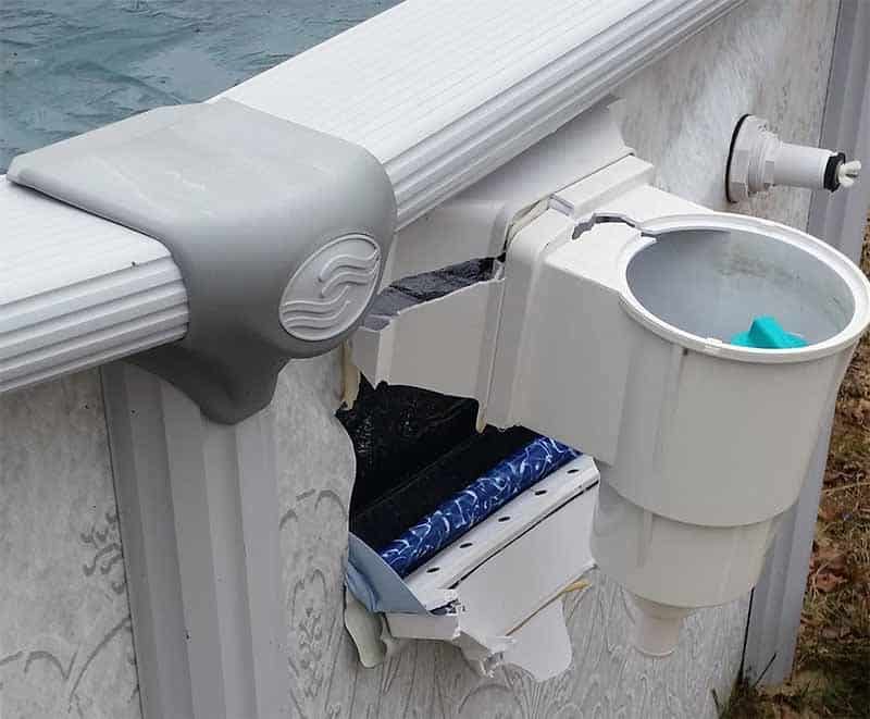 Winter damage above ground pool skimmer area