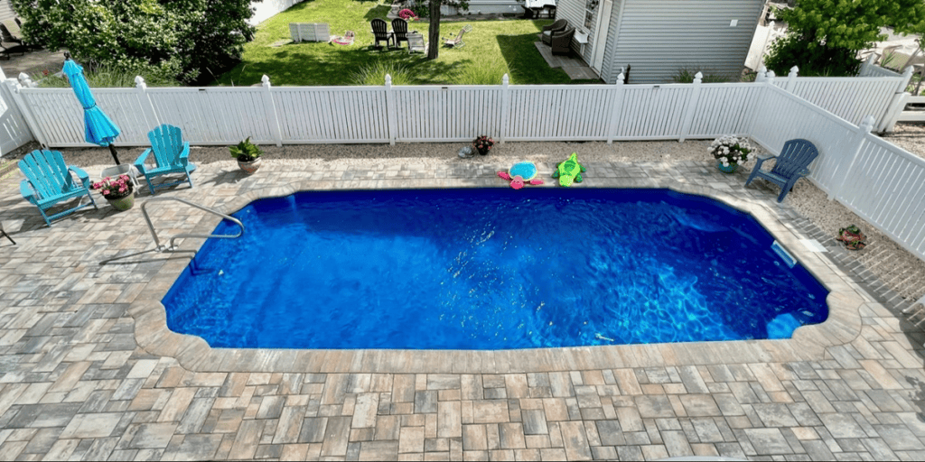 acapulco pool with water and patio - MGK Pools Inc Acapulco Inground Fiberglass Swimming Pool In Ocean Blue