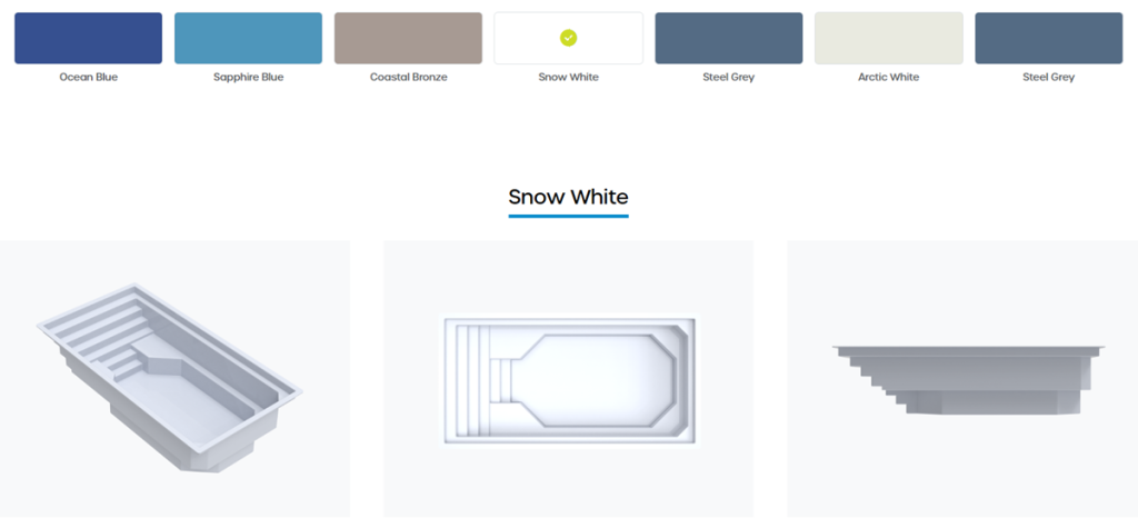 small white placid fiberglass plunge pool & color palate