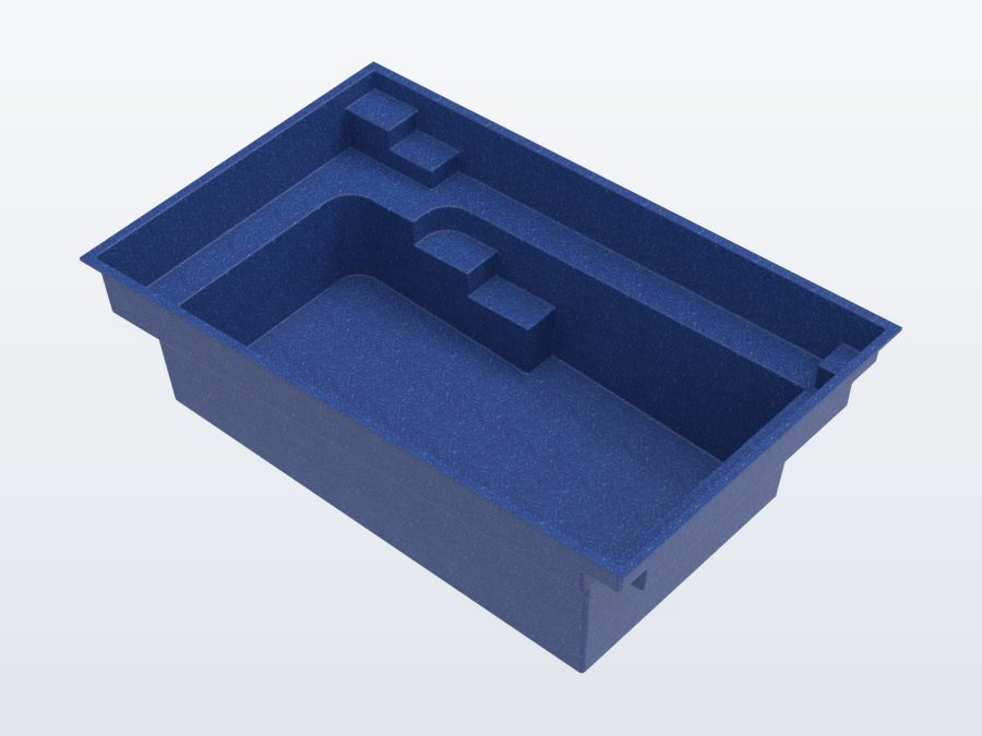 Regal Plunge 10'x16' fiberglass pool in Ocean Blue - 3/4 view