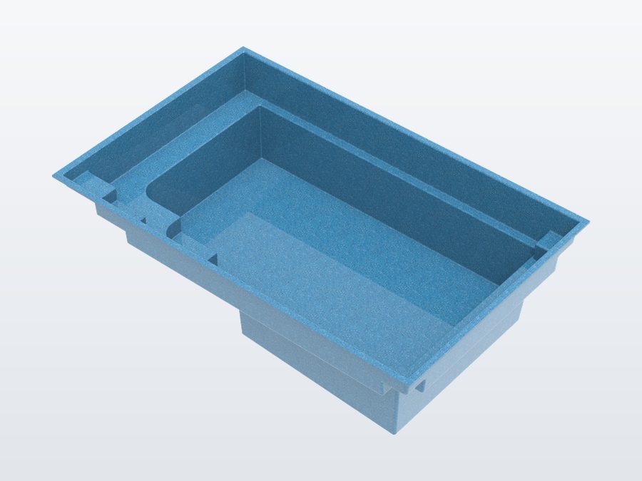 Regal Plunge 10'x16' fiberglass pool in Sapphire Blue - 3/4 view