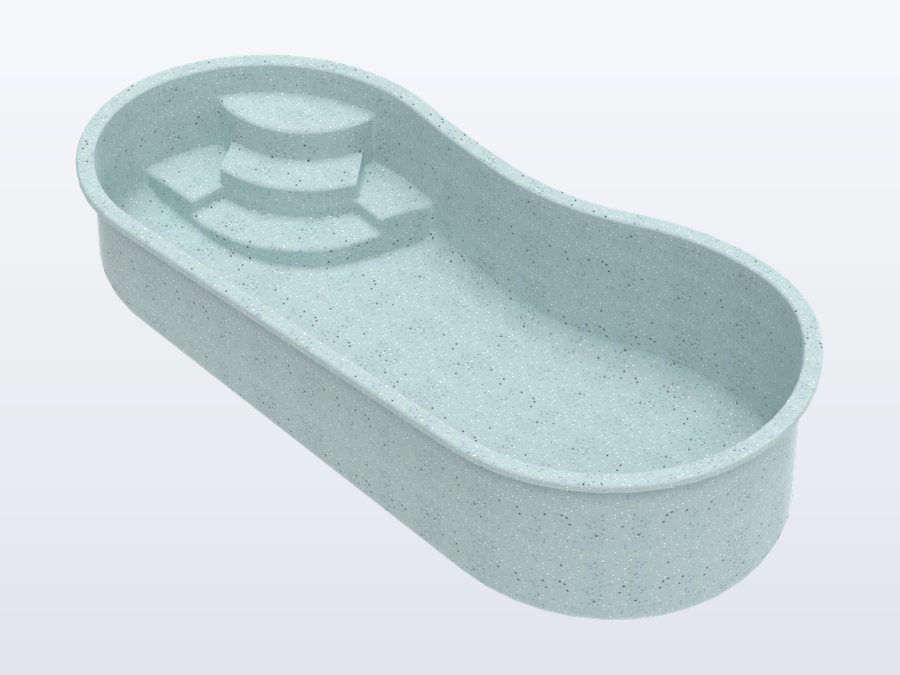 Rio 10'x20' fiberglass pool in Glacier Blue - 3/4 view