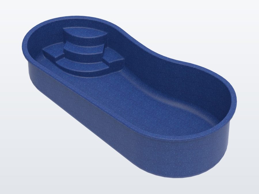 Rio 10'x20' fiberglass pool in Ocean Blue - 3/4 view