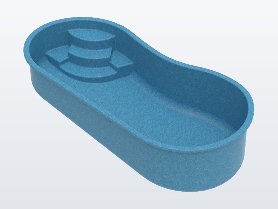 Rio 10'x20' fiberglass pool in Sapphire Blue - 3/4 view