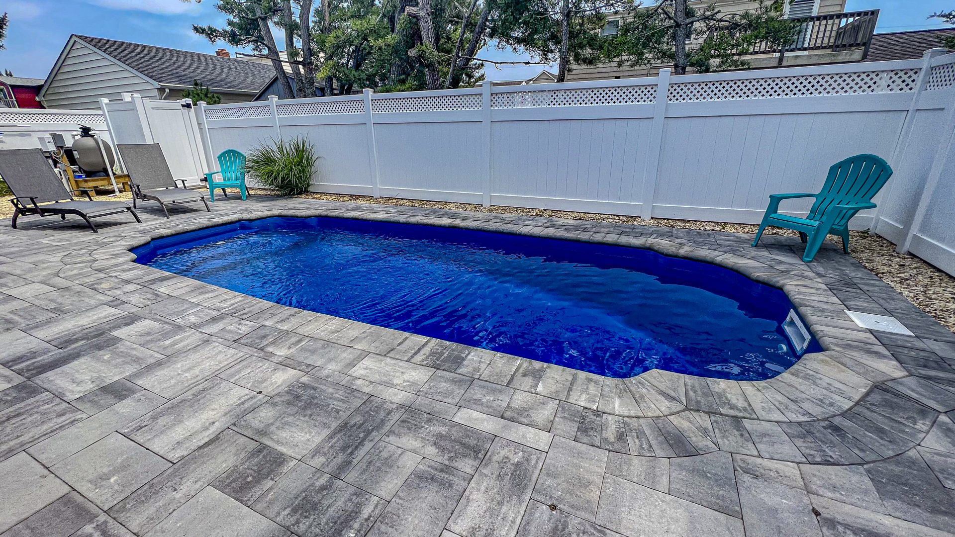 Quabbin fiberglass pool by MGK Pools - real installation photo, installed complete by MGK Pools