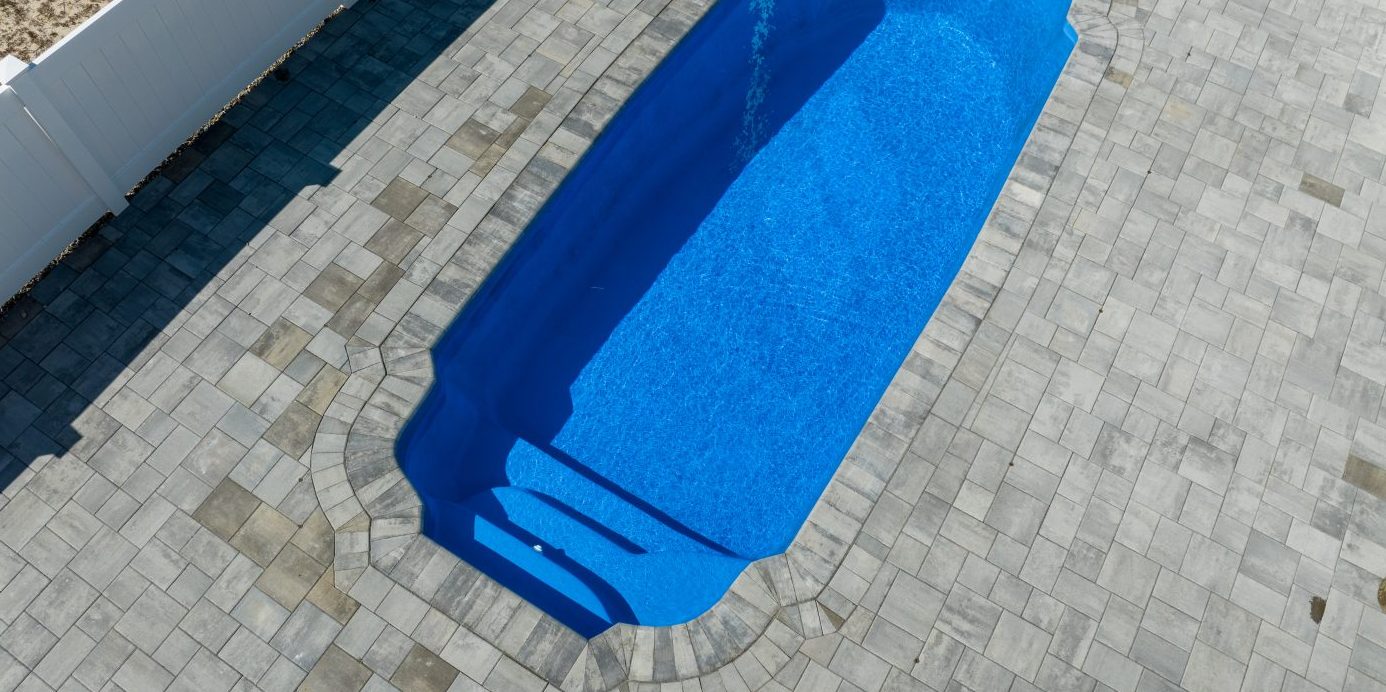 Quabbin fiberglass pool by MGK Pools - real installation photo, installed complete by MGK Pools