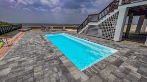 Swimmer fiberglass pool by MGK Pools - real installation photo, installed complete by MGK Pools