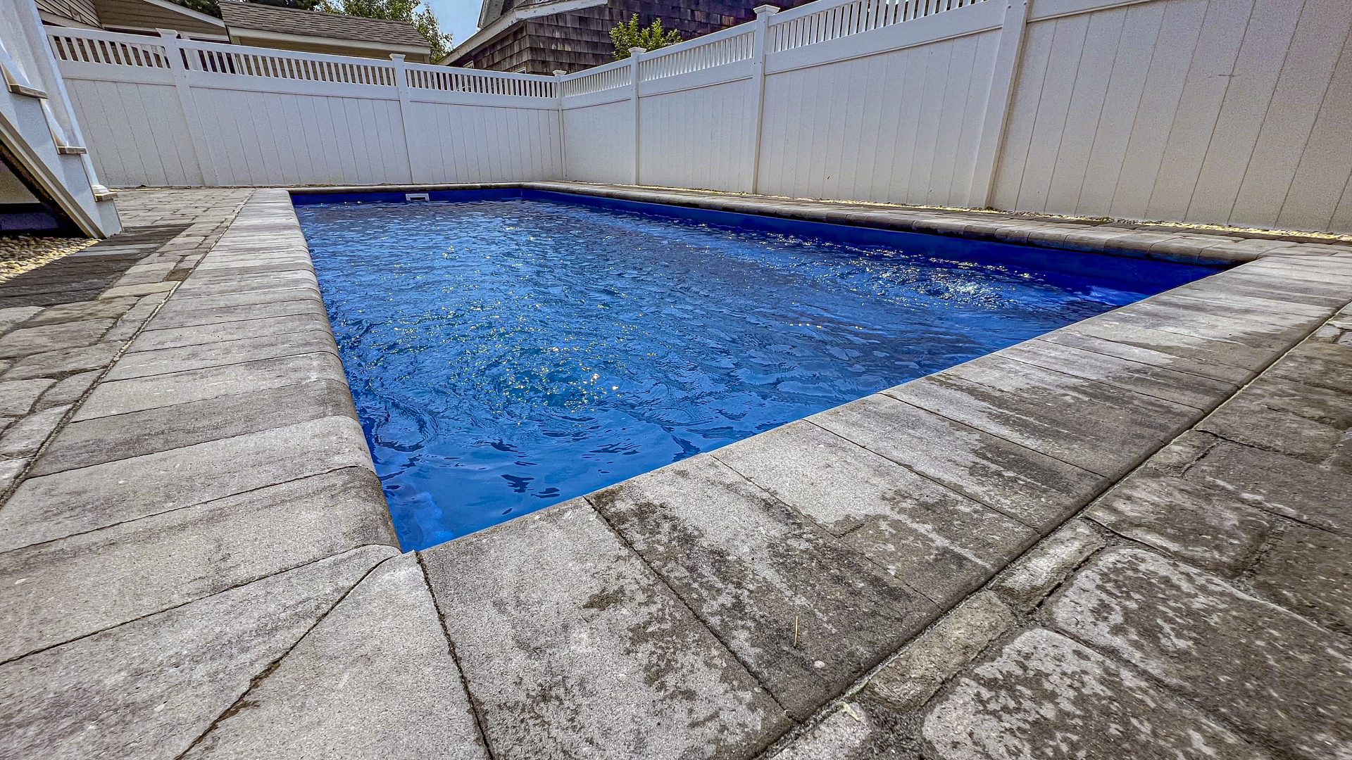 Swimmer fiberglass pool by MGK Pools - real installation photo, installed complete by MGK Pools