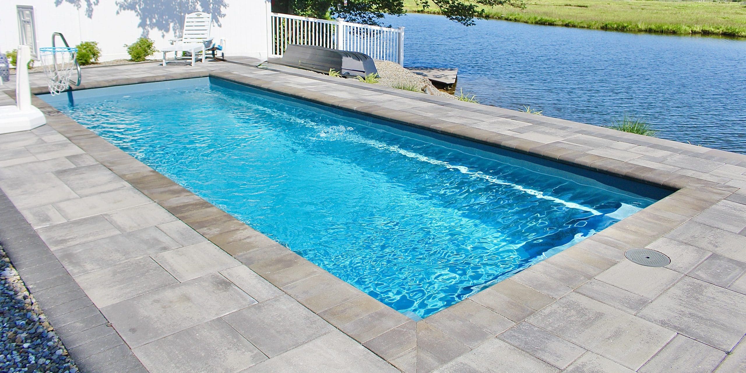 Swimmer fiberglass pool by MGK Pools - real installation photo, installed complete by MGK Pools