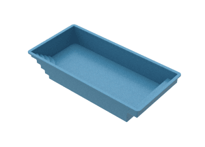 Blue plastic shallow storage tray viewed from above (isometric).
