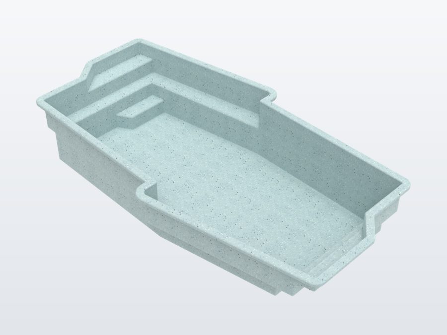 Del Mar 12'x22' fiberglass pool in Glacier Blue - 3/4 view