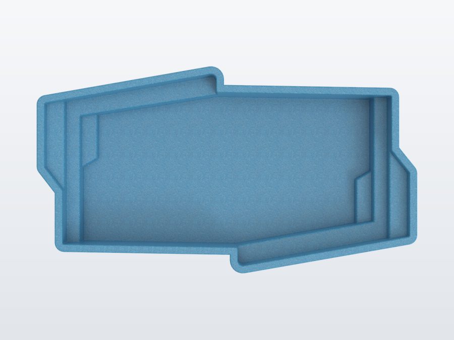 Del Mar 12'x22' fiberglass pool in Sapphire Blue - Overhead