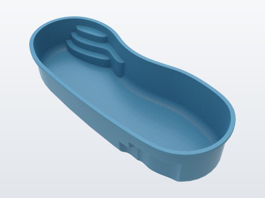 Costa Brava 12'x28' fiberglass pool in Sapphire Blue - 3/4 view