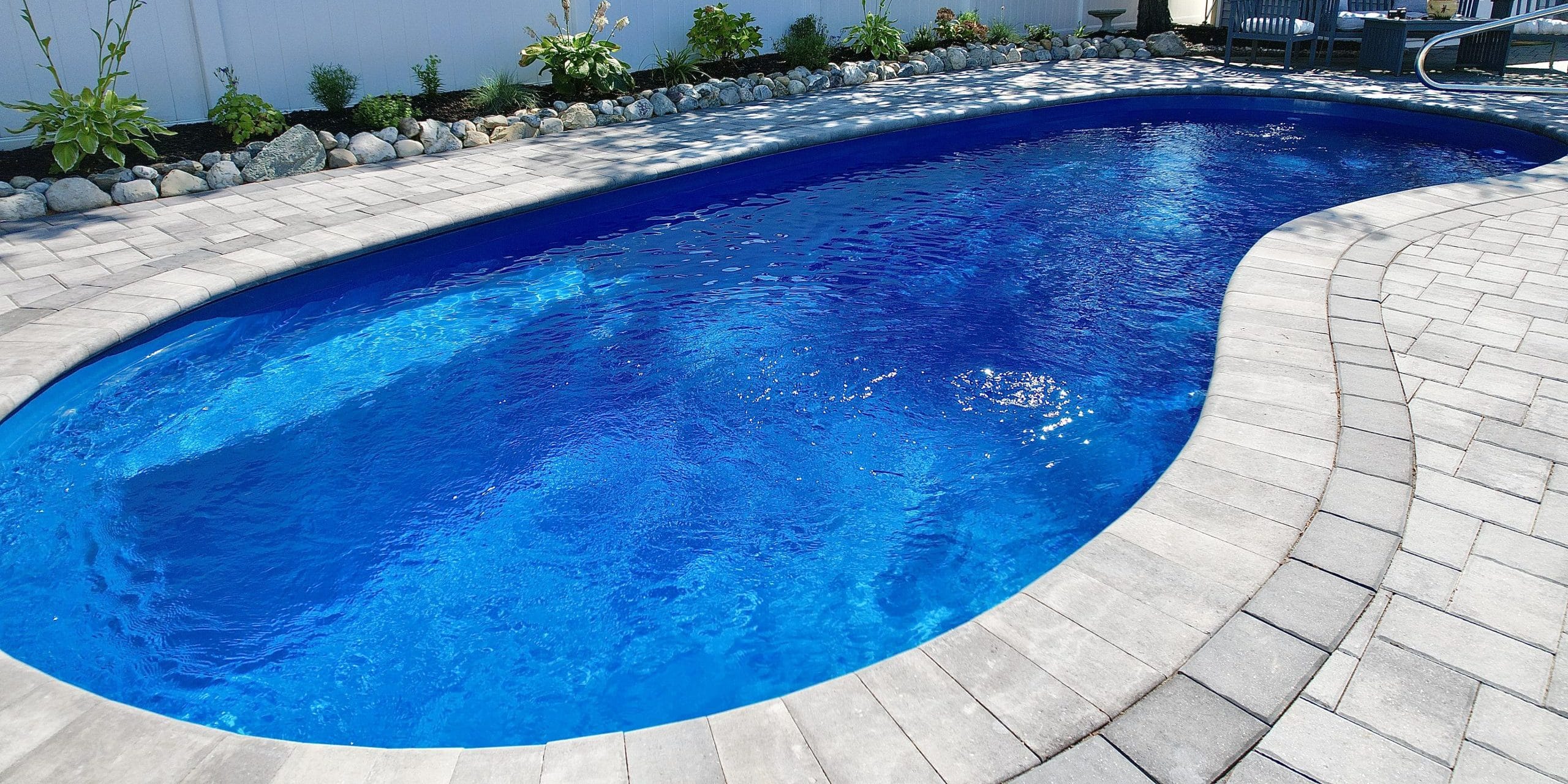 Nashoba fiberglass pool by MGK Pools - real installation photo, installed complete by MGK Pools
