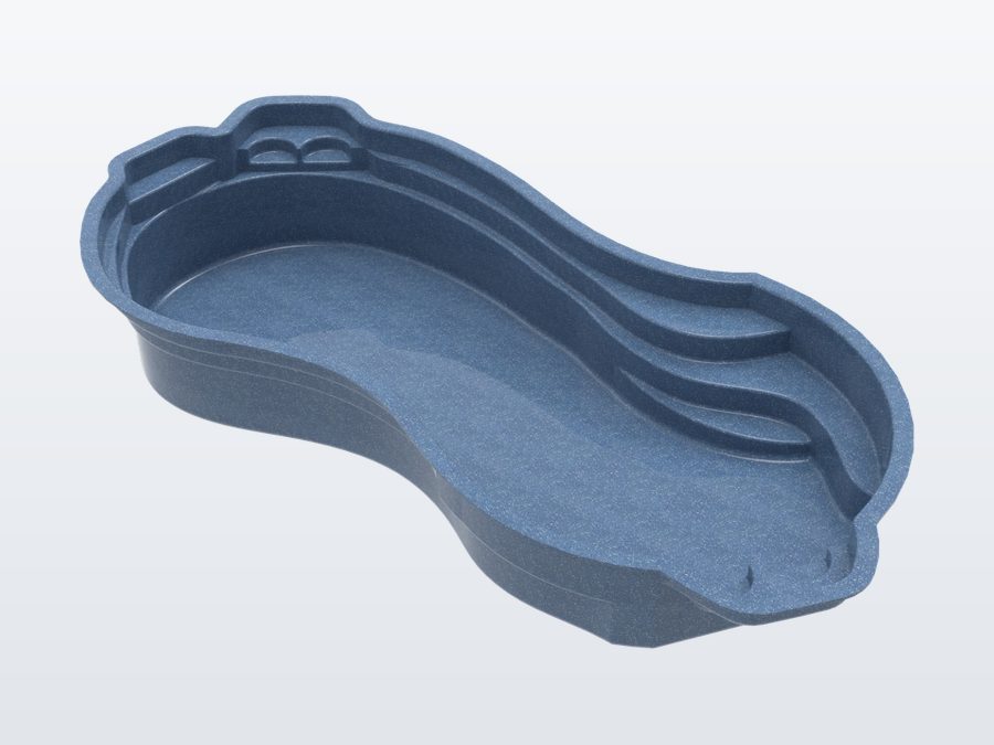 Tigershark 13'x31' fiberglass pool in Ocean Blue - 3/4 view