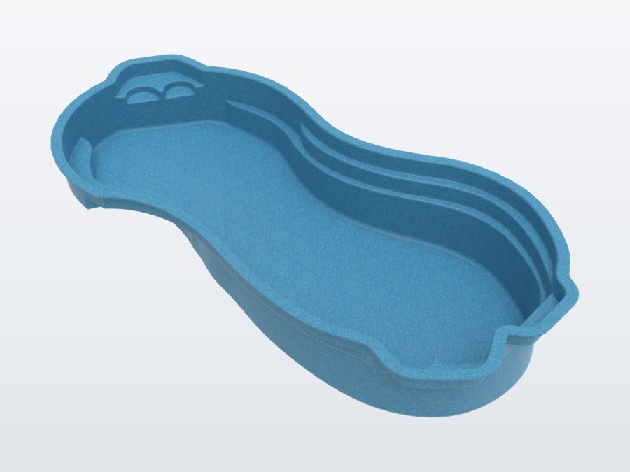 Tigershark 13'x31' fiberglass pool in Sapphire Blue - 3/4 view