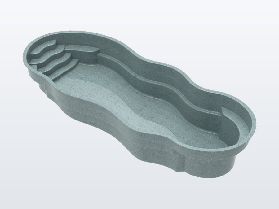 Oasis 13'x33' fiberglass pool in Glacier Blue - 3/4 view
