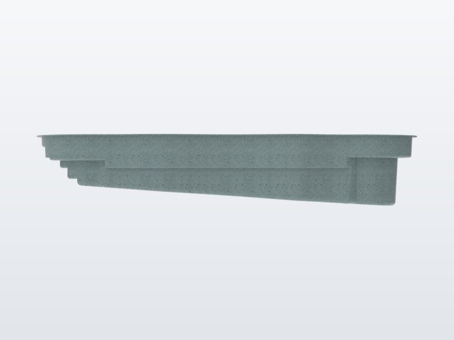 Oasis 13'x33' fiberglass pool in Glacier Blue - Side profile