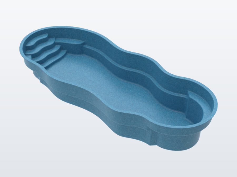 Oasis 13'x33' fiberglass pool in Sapphire Blue - 3/4 view