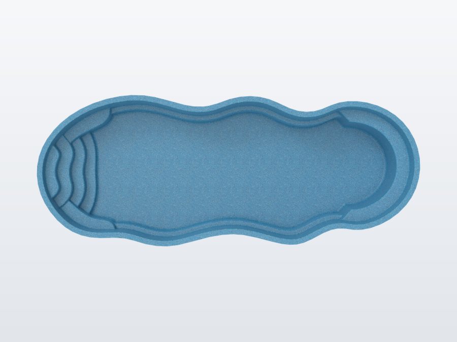 Oasis 13'x33' fiberglass pool in Sapphire Blue - Overhead