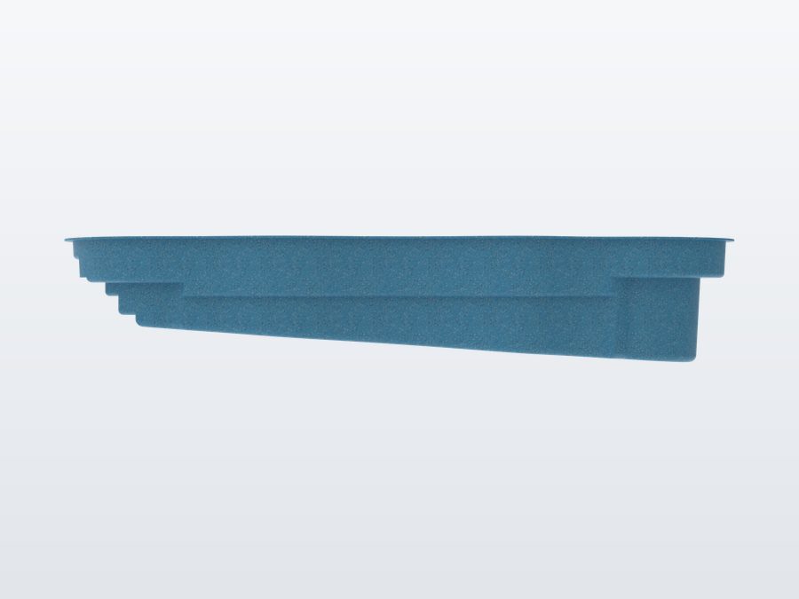 Oasis 13'x33' fiberglass pool in Sapphire Blue - Side profile