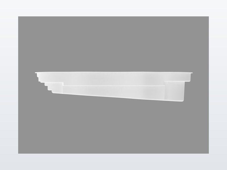 Oasis 13'x33' fiberglass pool in Snow White - Side profile