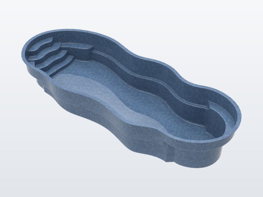 Oasis 13'x33' fiberglass pool in Steel Grey - 3/4 view