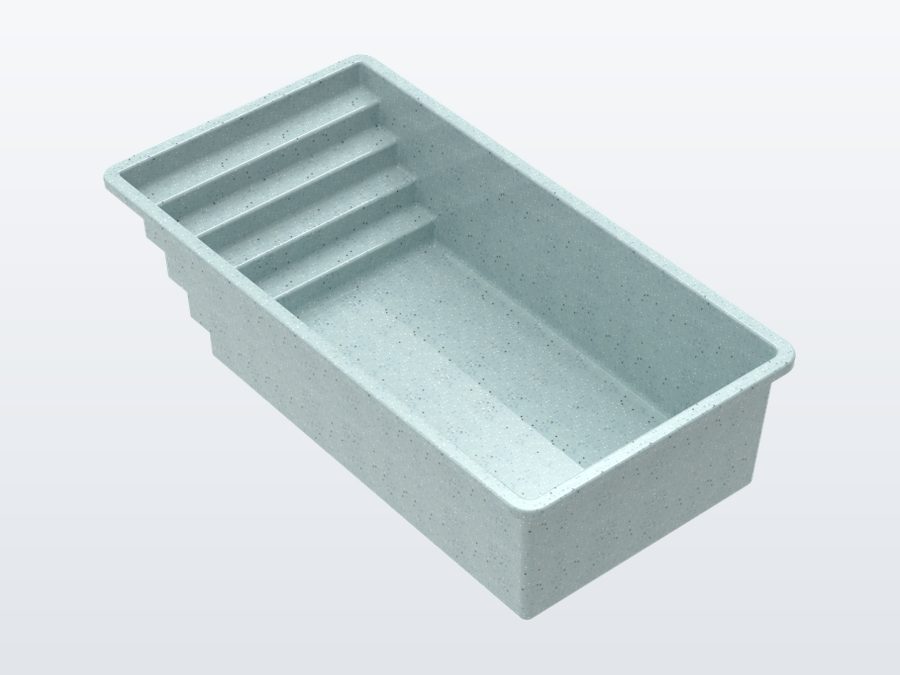 Tyrex Plunge 8'x16' fiberglass pool in Glacier Blue - 3/4 view