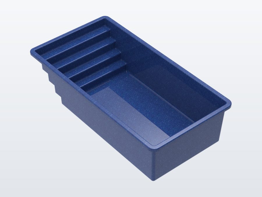 Tyrex Plunge 8'x16' fiberglass pool in Ocean Blue - 3/4 view