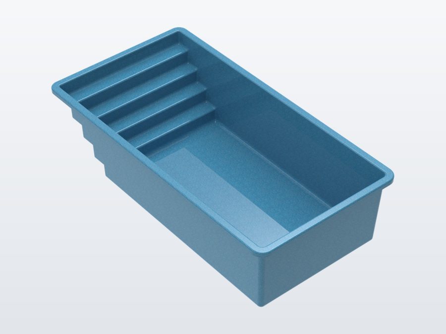 Tyrex Plunge 8'x16' fiberglass pool in Sapphire Blue - 3/4 view