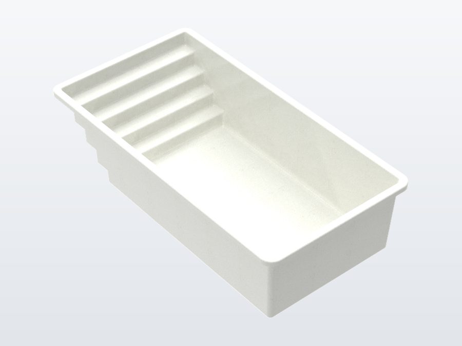 Tyrex Plunge 8'x16' fiberglass pool in Snow White - 3/4 view