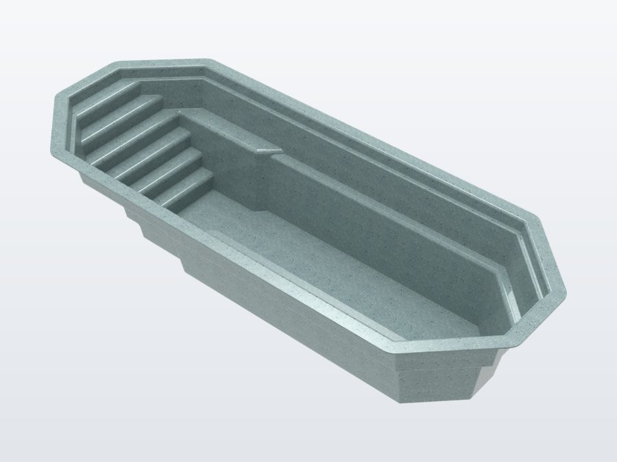 Sunfish 8'x20' fiberglass pool in Glacier Blue - 3/4 view