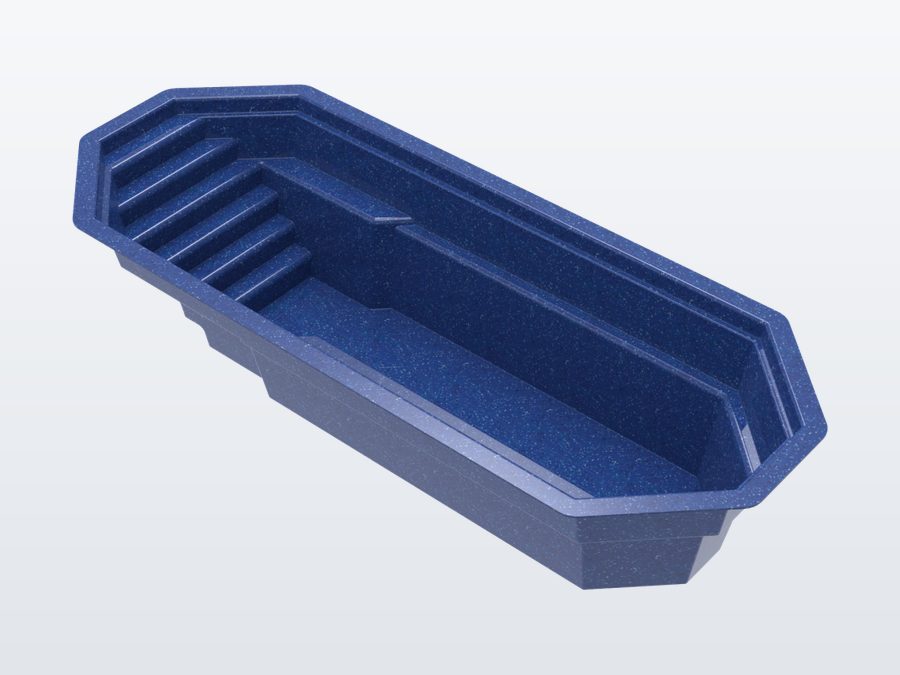 Sunfish 8'x20' fiberglass pool in Ocean Blue - 3/4 view