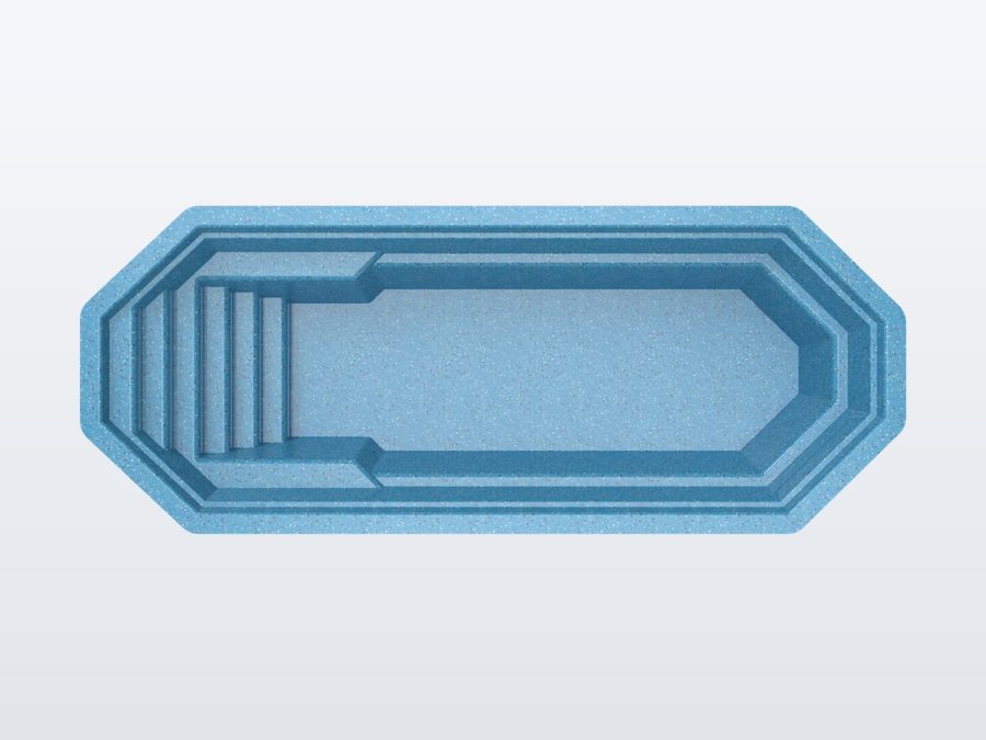 Sunfish 8'x20' fiberglass pool in Sapphire Blue - Overhead