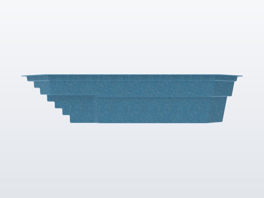 Sunfish 8'x20' fiberglass pool in Sapphire Blue - Side profile