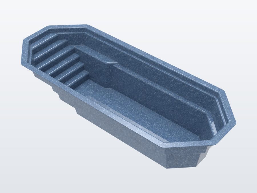 Sunfish 8'x20' fiberglass pool in Steel Grey - 3/4 view