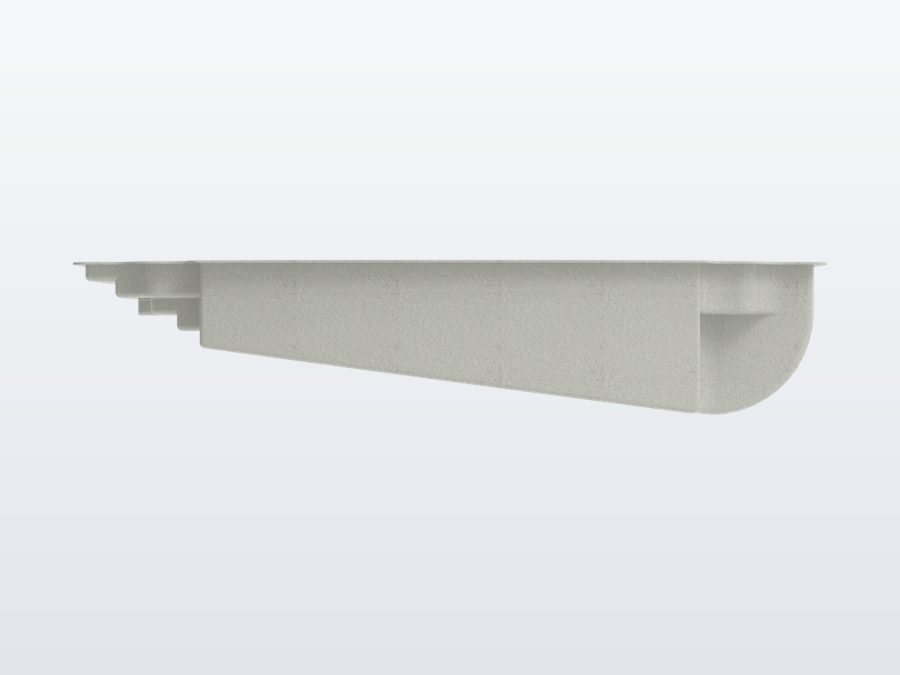 Acapulco 13'x29' fiberglass pool in Arctic White - Side profile