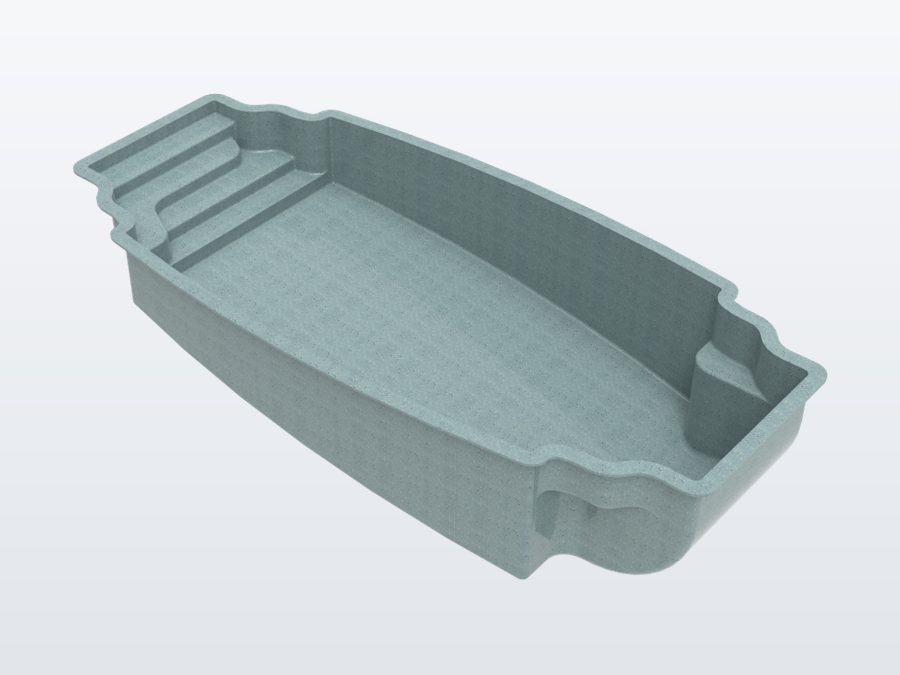 Acapulco 13'x29' fiberglass pool in Glacier Blue - 3/4 view