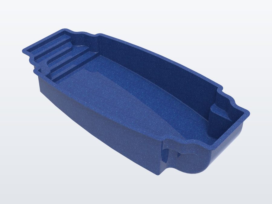 Acapulco 13'x29' fiberglass pool in Ocean Blue - 3/4 view