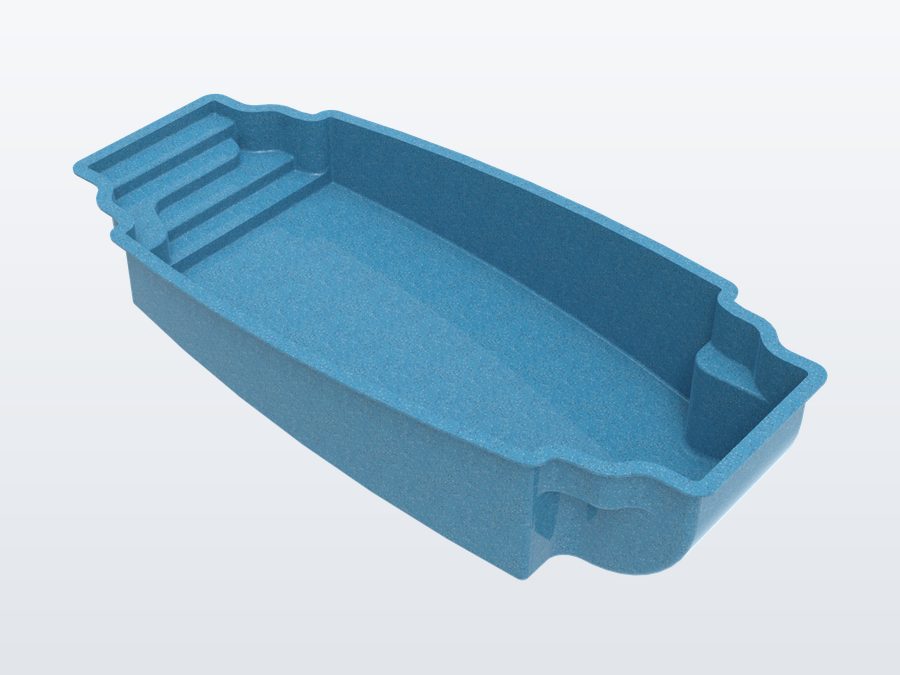 Acapulco 13'x29' fiberglass pool in Sapphire Blue - 3/4 view