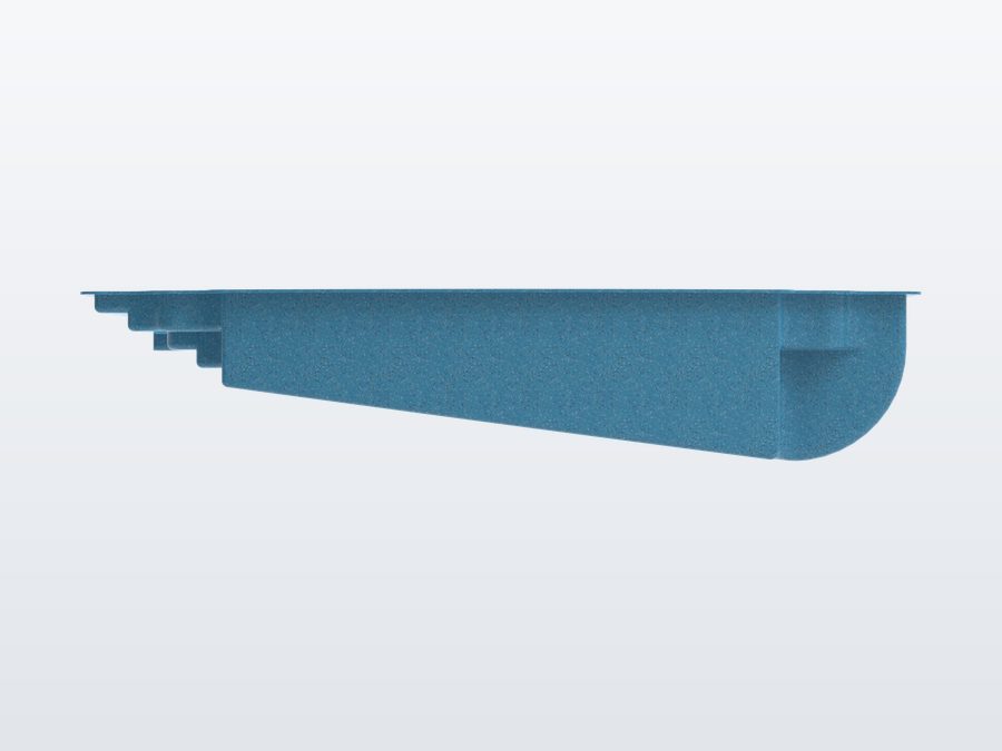 Acapulco 13'x29' fiberglass pool in Sapphire Blue - Side profile