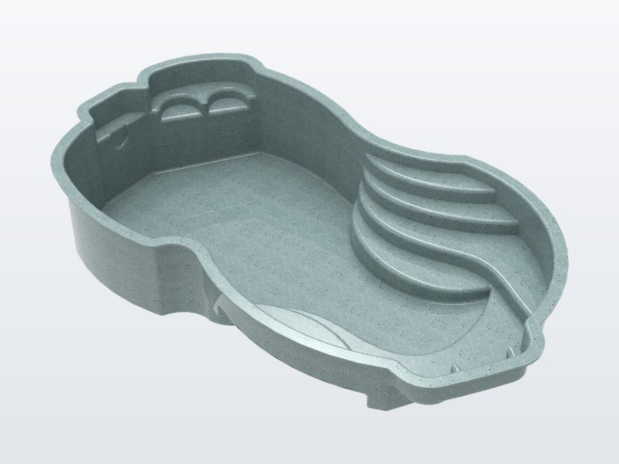 Cancun 12'x25' fiberglass pool in Glacier Blue - 3/4 view