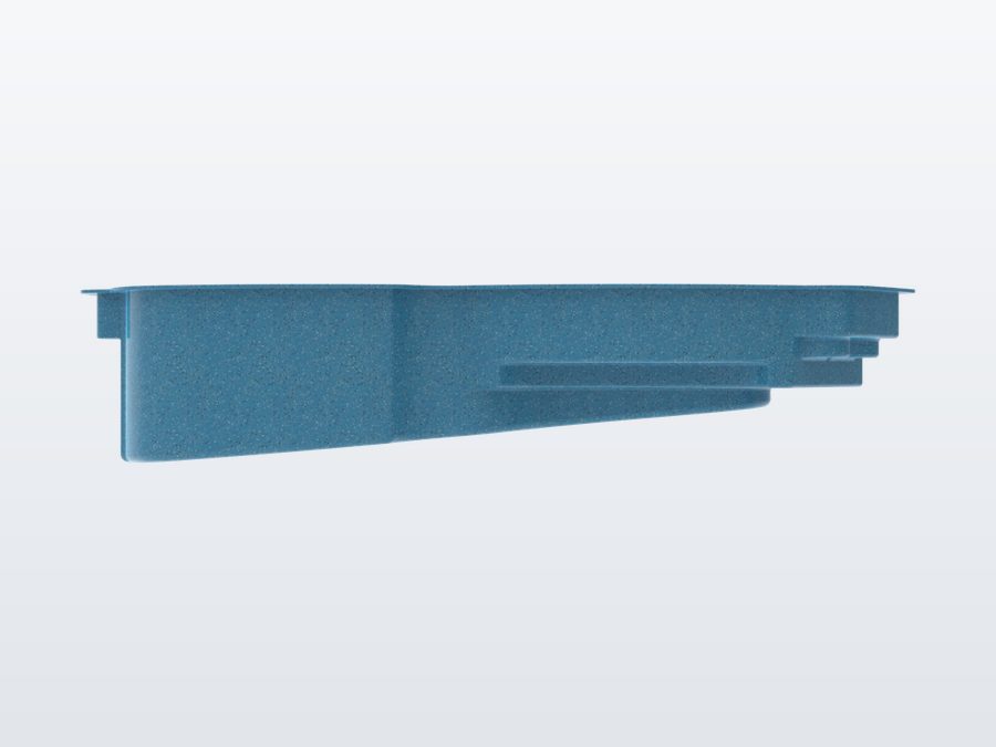 Cancun 12'x25' fiberglass pool in Sapphire Blue - Side profile