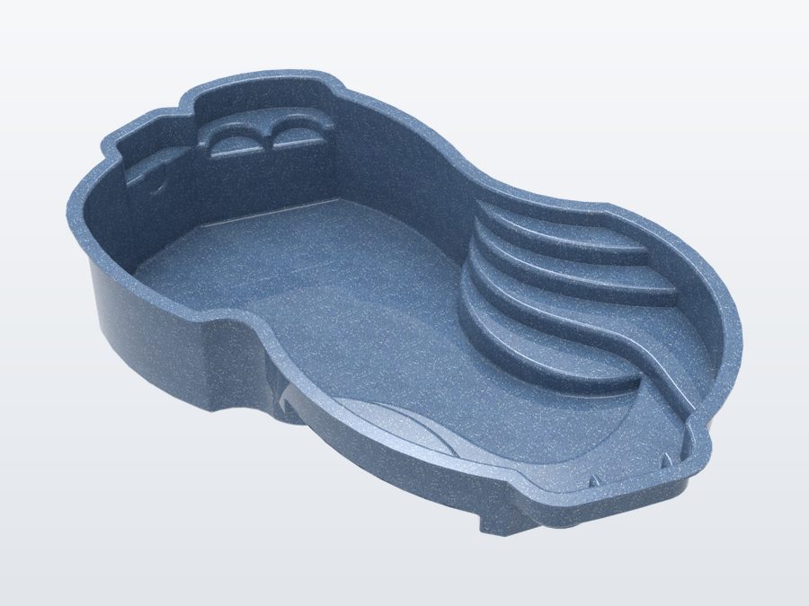 Cancun 12'x25' fiberglass pool in Steel Grey - 3/4 view