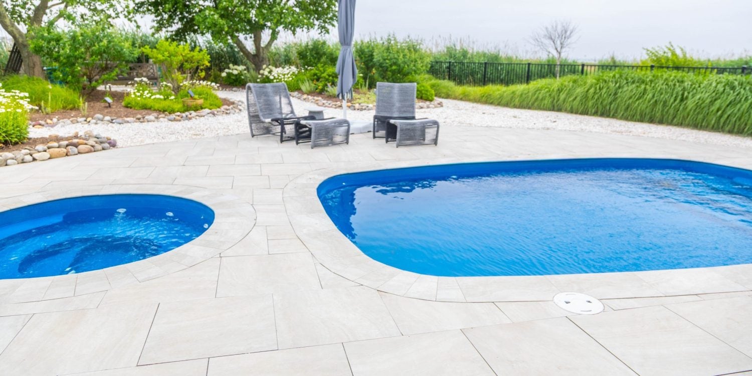 sundial-fiberglass-pool-installed-4 - MGK Pools Inc Sundial fiberglass pool by Glimmerglass - real installation photo, installed complete by MGK Pools